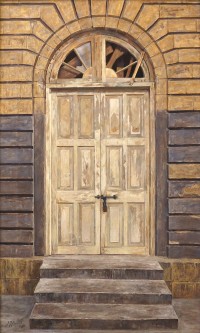 S. M. Fawad, A view of Gate in D. J. Science College, 24 x 40 Inch, Oil on Canvas, Realistic Painting, AC-SMF-072